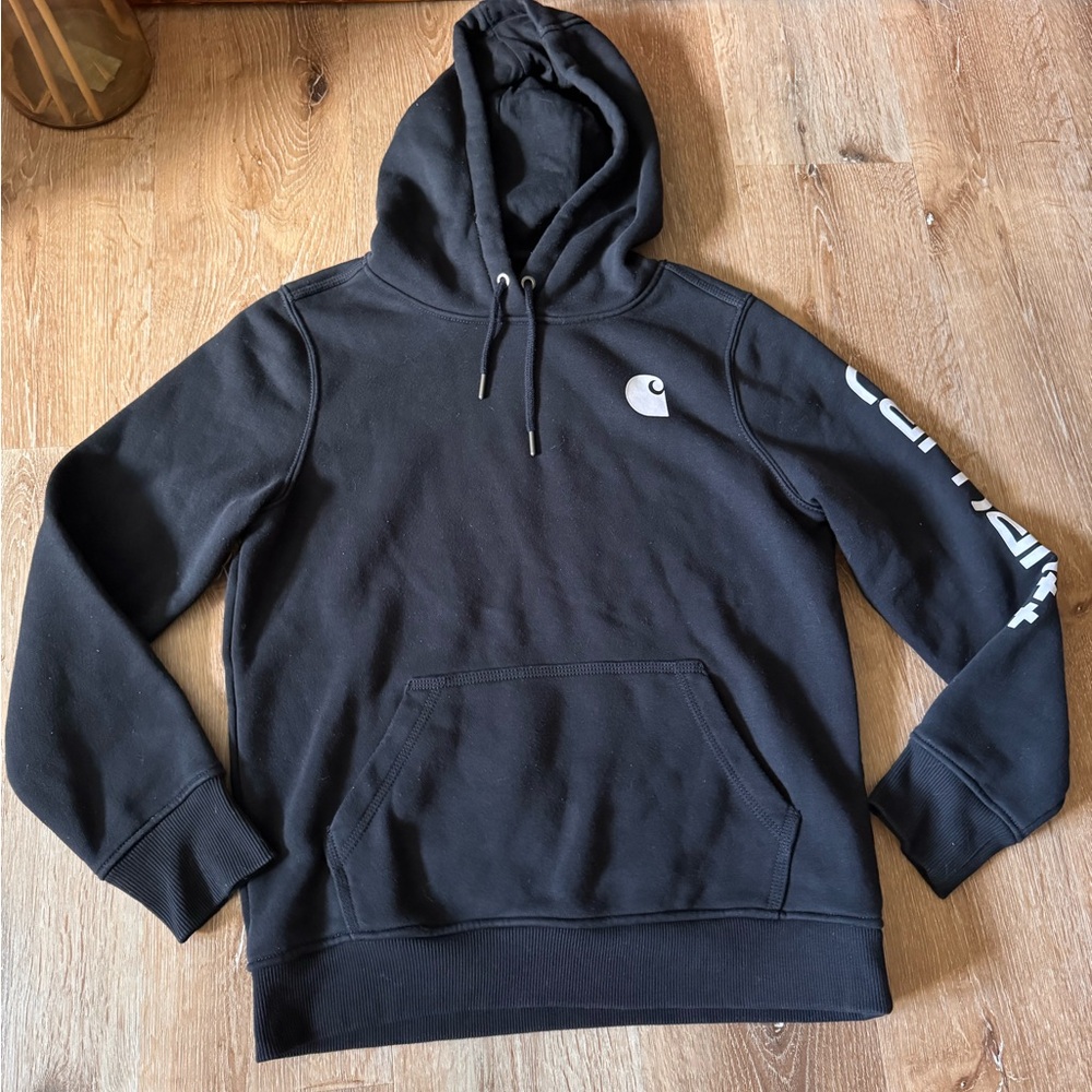 Carhartt Black Iconic Clarksburg Pullover Hoodie with White Logo Size M‎ (8-10)